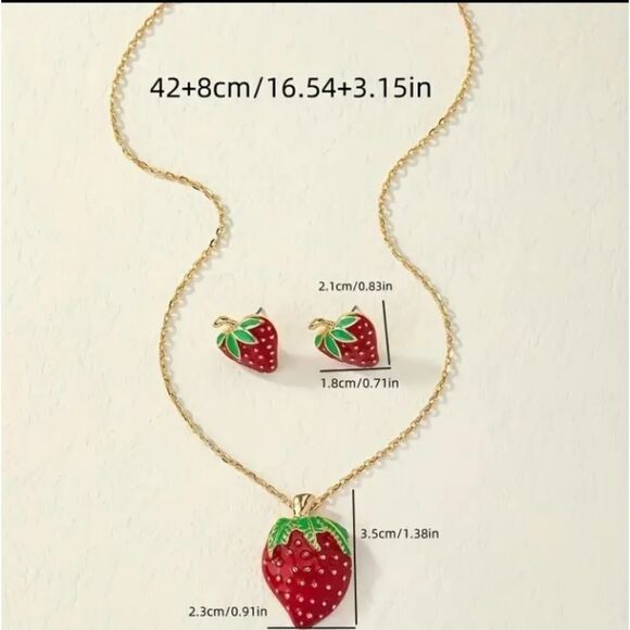 Strawberry Necklace & Earring Set - Picture 2 of 4